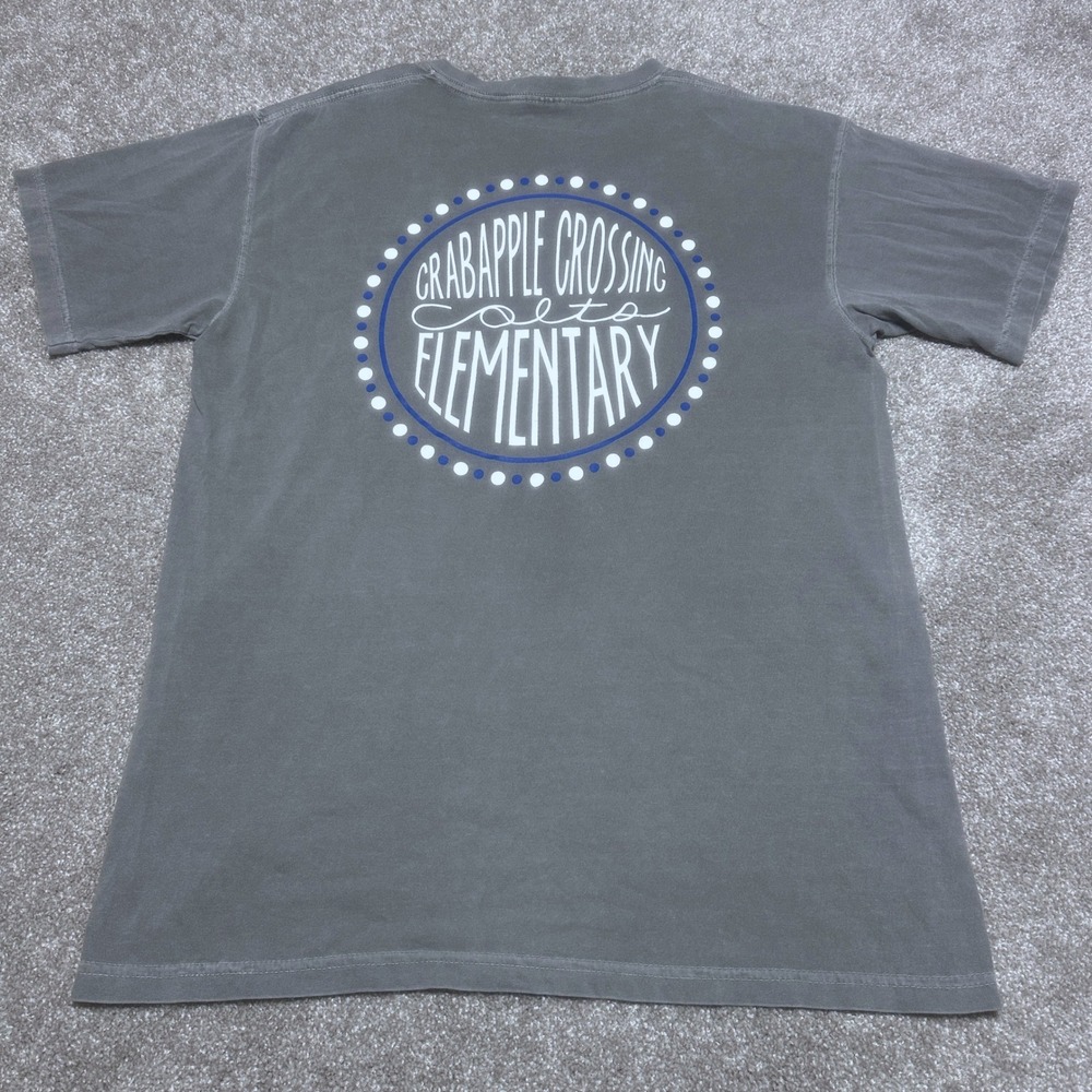 Comfort Colors Mens M Crabapple Crossing Colts Graphic Tee Gray Horseshoe School